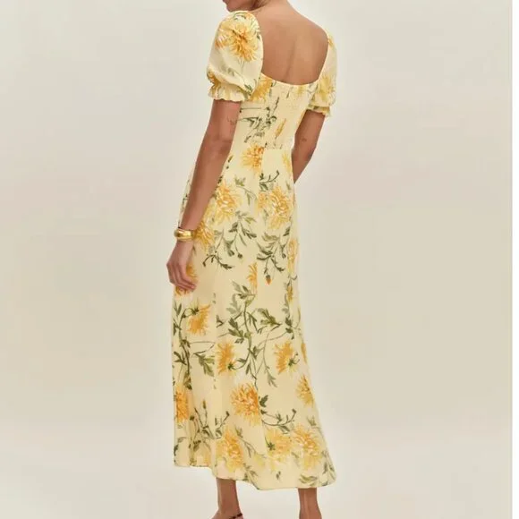 Reformation Gloria Midi Dress Size 2 Honeyglow Yellow Floral - Picture 3 of 13
